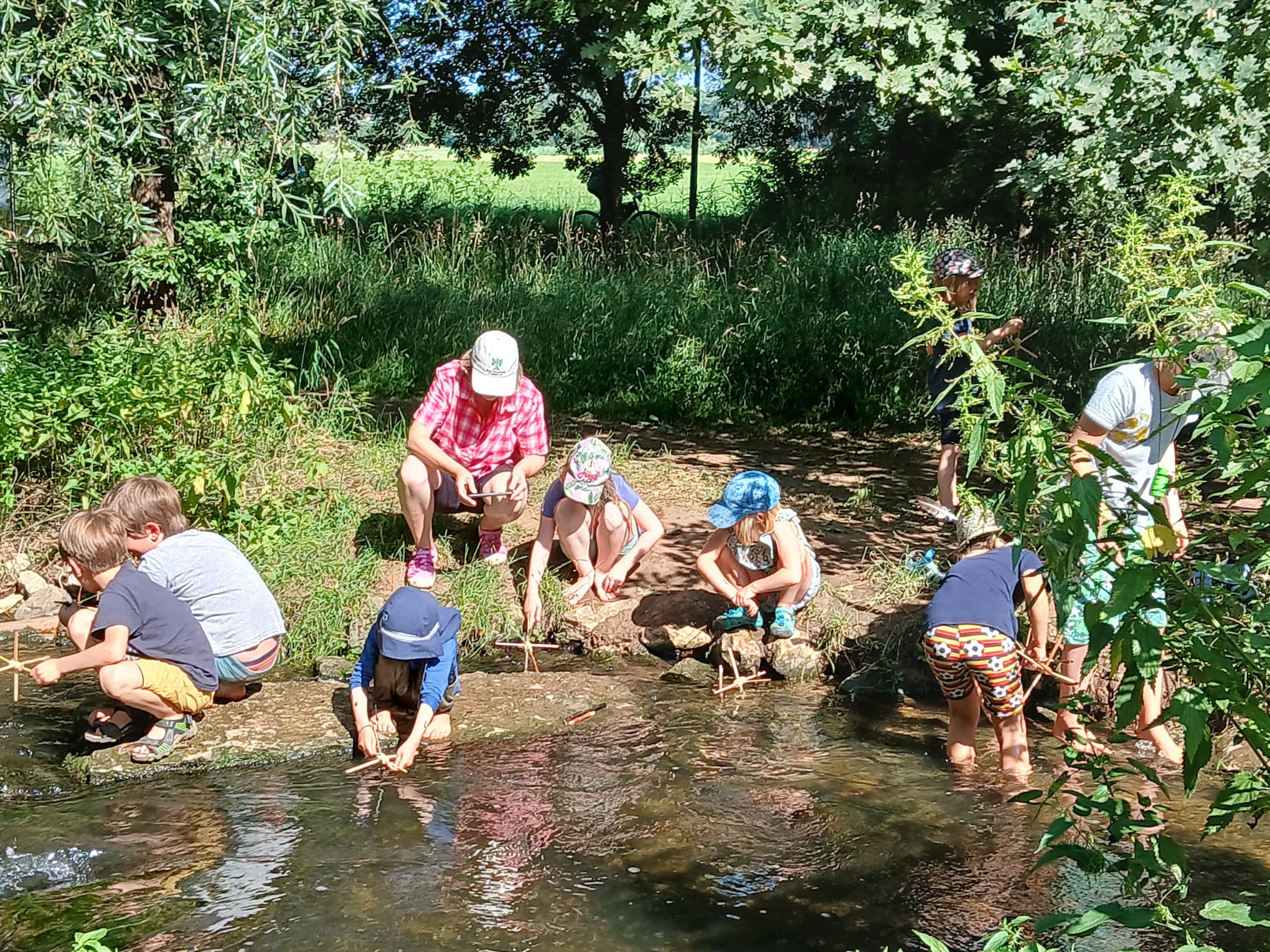 Keschern im Fluss (Foto: Sabine Scherer) Keschern im Fluss